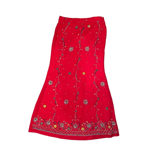 Embellished Red Indian Skirt and Top Sari Set Traditional Wedding Womens Size 30 - Picture 8 of 14